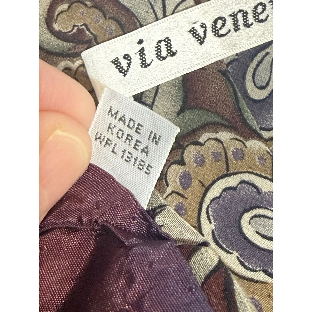 Vintage Via Veneto Silk Tie Mens Brown Purple Paisley Dark Academia Boho 90s WPL